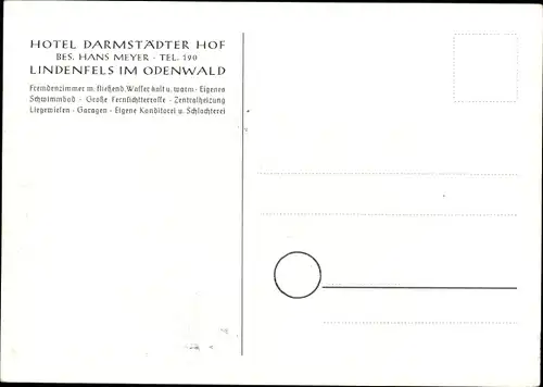 Ak Lindenfels im Odenwald Hessen, Hotel Darmstädter Hof, Inh. Hans Meyer