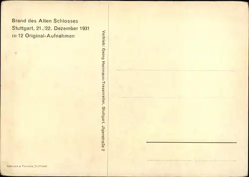 Ak Stuttgart in Württemberg, Brand des alten Schlosses, 21./22. Dezember 1931