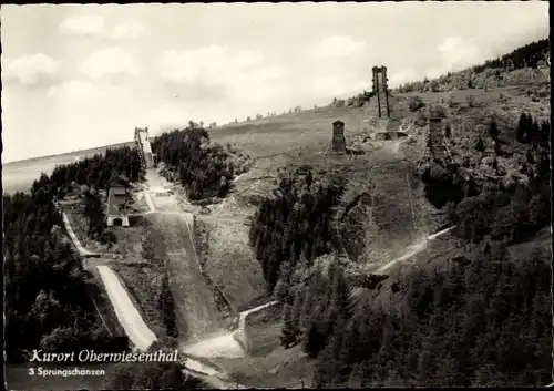 Ak Oberwiesenthal im Erzgebirge, 3 Sprungschanzen