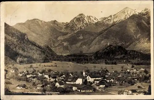 Ak Unterwössen in Oberbayern, Gesamtansicht mit Geigelstein und Breitenstein