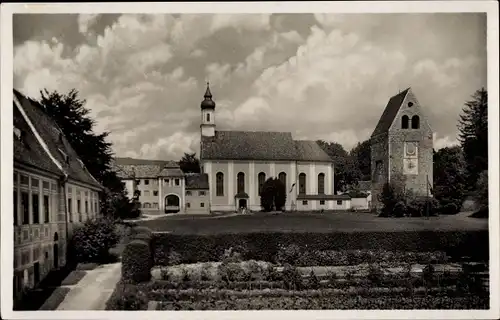 Ak Wessobrunn in Oberbayern, Dorfkirche, Römerturm