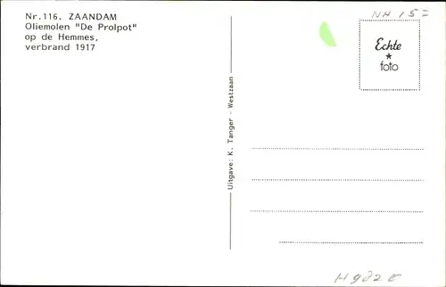 Ak Zaandam Zaanstad Nordholland, Oliemolen De Prolpot