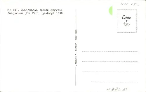 Ak Zaandam Zaanstad Nordholland, Zaagmolen De Pet