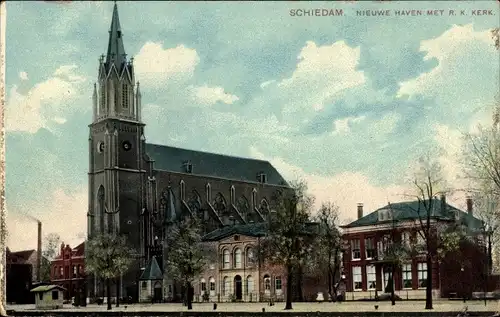 Ak Schiedam Südholland Niederlande, Nieuwe Haven met R.K. Kerk