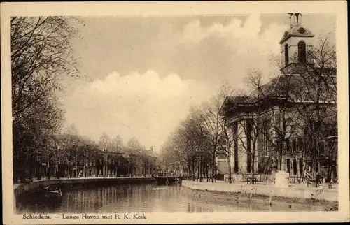 Ak Schiedam Südholland Niederlande, Lange Haven met R.K. Kerk