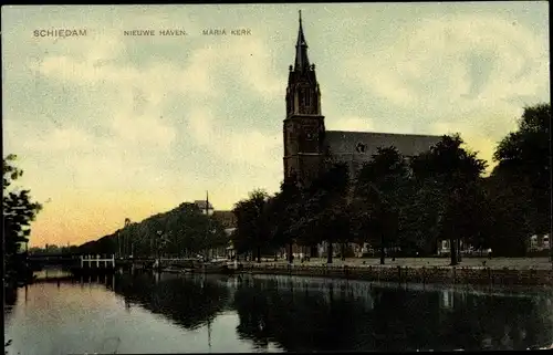 Ak Schiedam Südholland Niederlande, Nieuwe Haven, Maria Kerk
