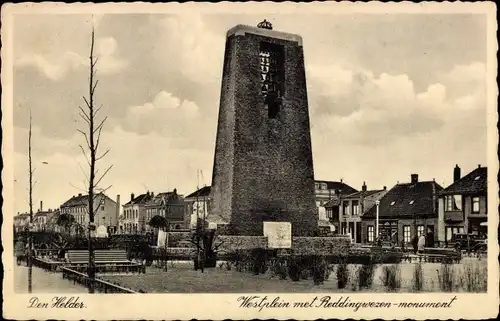 Ak Den Helder Nordholland Niederlande, Westplein met Reddingwezen Monument