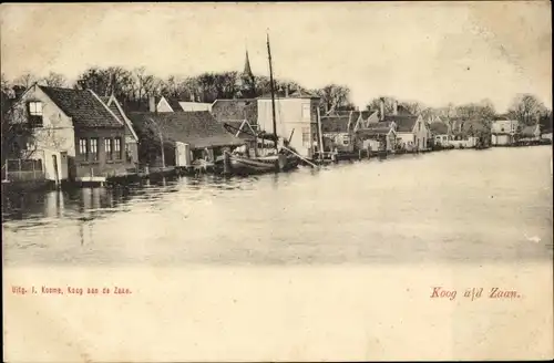 Ak Koog aan de Zaan Nordholland Niederlande, Flusspartie, Wohnhäuser