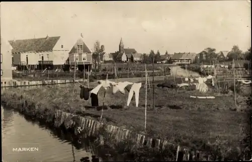 Ak Marken Nordholland Niederlande, Ortsansicht, Fluss, Wäscheleine