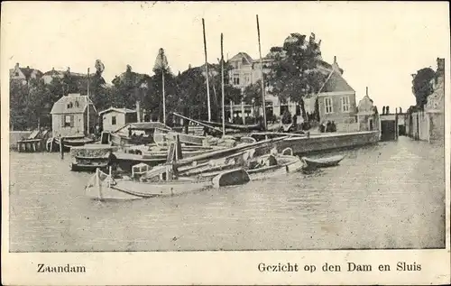 Ak Zaandam Zaanstad Nordholland, Gezicht op den Dam en Sluis