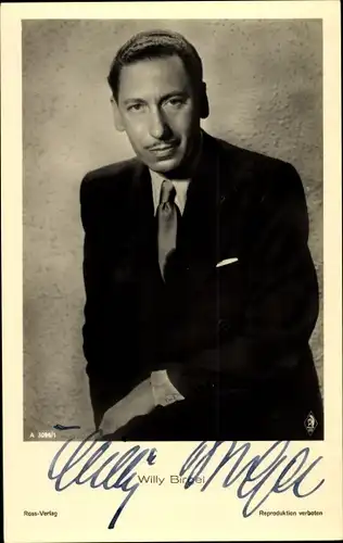 Ak Schauspieler Willy Birgel, Portrait im Anzug, Autogramm