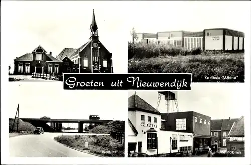 Ak Nieuwendijk Nordbrabant, Gereformeerde Kerk, Pastorie, Viaduct, Melkfabriek, Altena