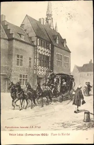 Künstler Ak Liège Lüttich Wallonien, Exposition Universelle 1905, Place du Marché, Kutsche