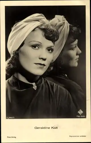 Ak Schauspielerin Geraldine Katt, Portrait, Ross Verlag A 3061 1, Ufa Film, Autogramm