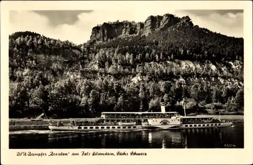 Ak DSU Dampfer Dresden, Bad Schandau an der Elbe, Fels Lilienstein