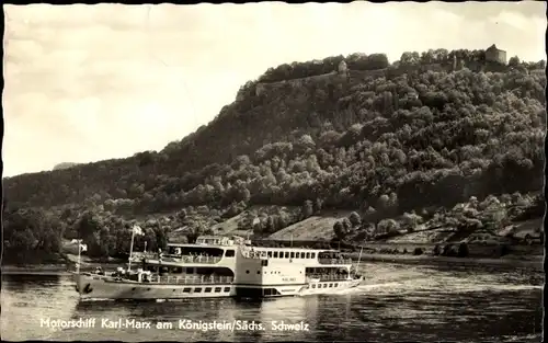 Ak Motorschiff Karl Marx am Königstein, Sächsische Schweiz, Elbe