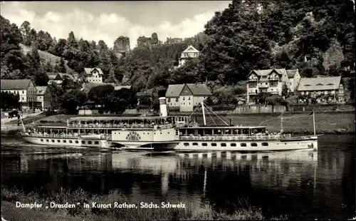 Ak Dampfer Dresden auf der Elbe, Weiße Flotte, Kurort Rathen