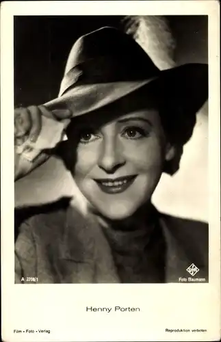 Ak Schauspielerin Henny Porten, Portrai, Hut