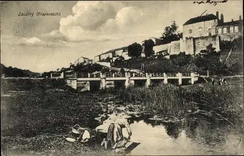 Ak Jaulny Meurthe et Moselle, Dorfpartie mit Brücke