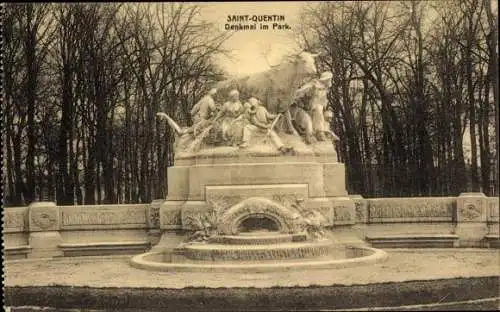 Ak Saint Quentin Aisne, Denkmal im Park