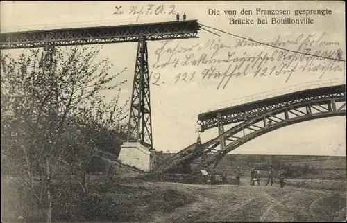 Ak Bouillonville Meurthe et Moselle, Die von den Franzosen gesprengte Brücke