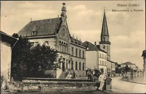 Ak Dieuze Duss Duß Lothringen Moselle, Bahnhofstraße und Postamt
