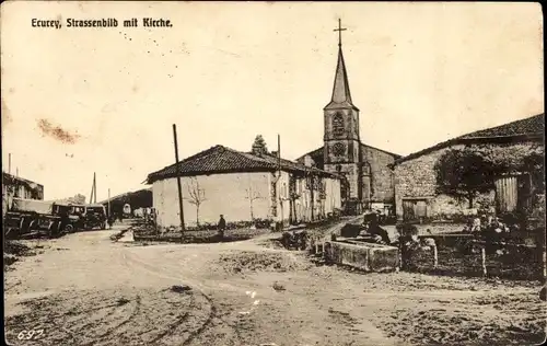 Ak Écurey en Verdunois Meuse, Straßenpartie mit Kirche