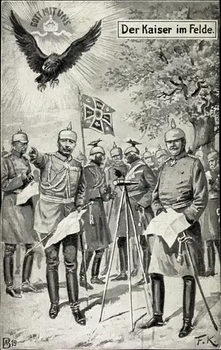 Künstler Ak Der Kaiser im Felde, Kaiser Wilhelm II. bei Lagebesprechung, Gott mit uns