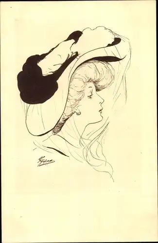 Künstler Ak Fififred, Frauenportrait, Dame mit Hut, Schleier