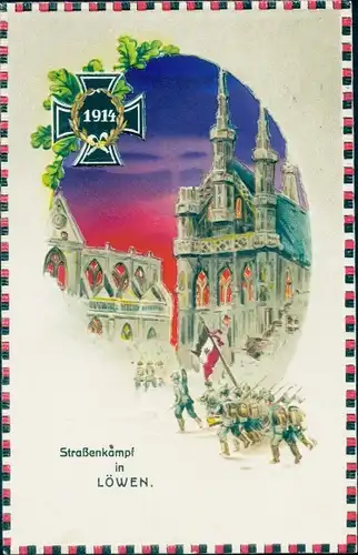 Halt gegen das Licht Litho Löwen Flandern Flämisch Brabant, Straßenkampf, I. WK