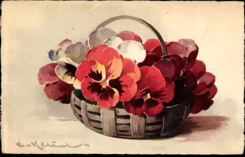 Künstler Litho Klein, Catharina, Ein Korb voller Stiefmütterchen