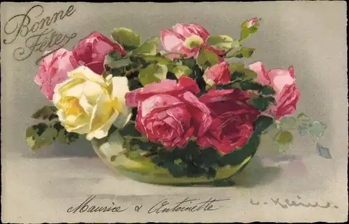 Künstler Ak Klein, Catharina, Rosen in Glasblumenschale, Meissner and Buch 2286