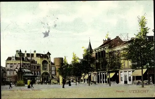 Ak Utrecht, Neude, Marktplatz mit Geschäften, Turm