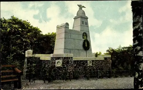 Ak Arnhem Gelderland Niederlande, Monument Karel v. d. Heyden