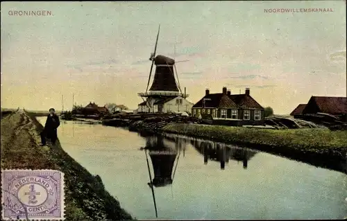 Ak Groningen Niederlande, Noordwillemskanaal, Molen