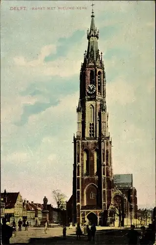 Ak Delft Südholland Niederlande, Markt met Nieuwe Kerk