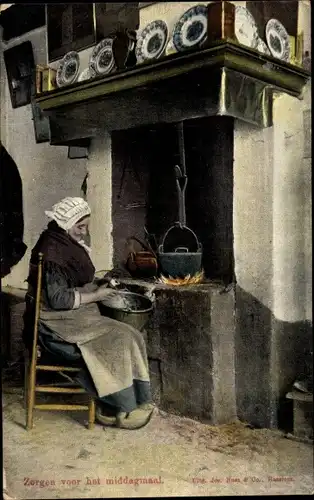 Ak Nordbrabant Niederlande, Ältere Dame am Kochen, Kessel
