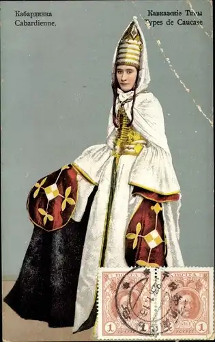 Ak Kabardien, Cabardienne, Types de Caucase, Kaukasus, Russin in Tracht