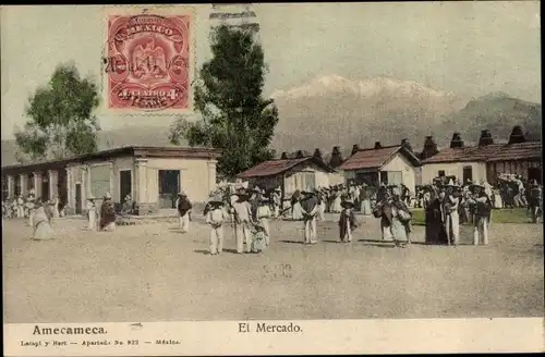 Ak Amecameca Mexiko, El Mercado, Marktpatz