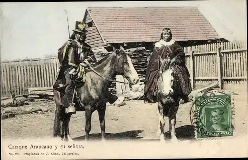 Ak Chile, Cacique Araucano y su senora, Chilenen auf Pferden