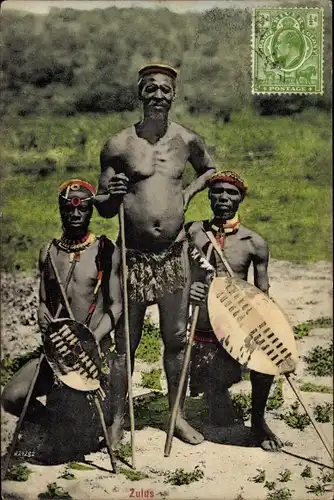 Ak Südafrika, Zulus, Krieger mit Schilden