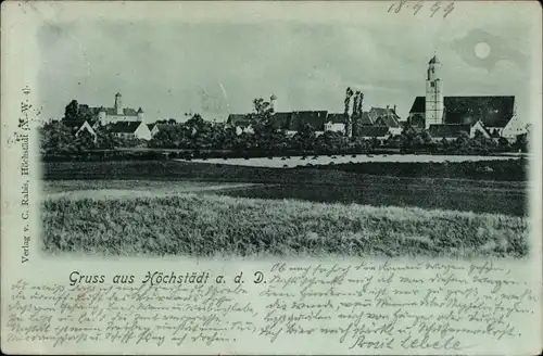 Mondschein Ak Höchstädt an der Donau Schwaben, Teilansicht vom Ort bei Nacht