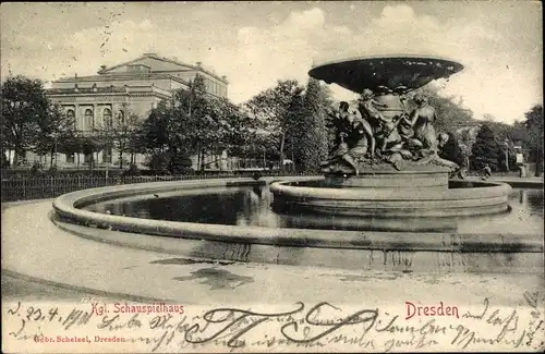 Ak Dresden Neustadt, Brunnen, Kgl. Schauspielhaus