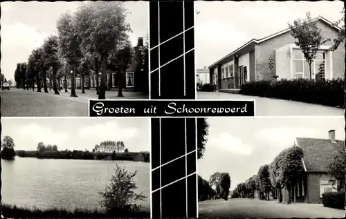 Ak Schoonrewoerd Utrecht Niederlande, Allee, Gebäude, Gewässer, Straße