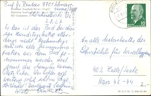 Ak Brunn Auerbach im Vogtland, Waldbad, HO-Gaststätte