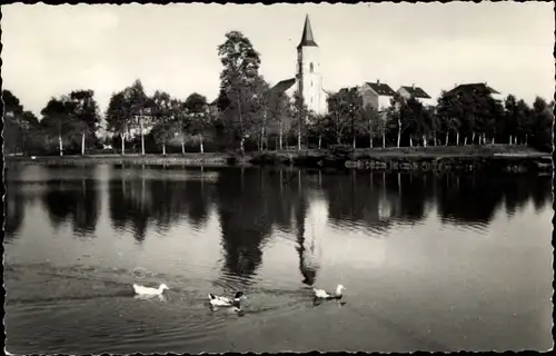 Ak Gablenz Crimmitschau in Sachsen, Partie am See, Enten, Kirche