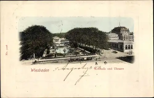 Passepartout Ak Wiesbaden in Hessen, Kurhaus, Theater, Straßenbahn