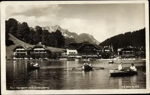 Ak Königsee Königssee Oberbayern, Teilansicht mit Untersberg, Ruderboote