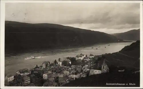 Ak Assmannshausen Rüdesheim am Rhein, Panorama, Dampfer
