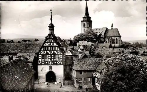 Ak Oberursel im Taunus Hessen, altes Rathaus mit kath. Kirche, Fachwerkhaus